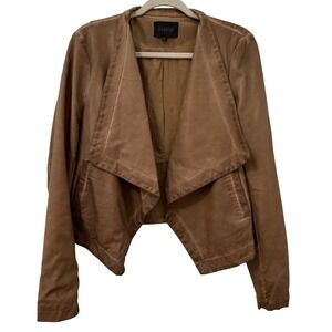 Blu Pepper Women's Large Faux Leather Brown‎ Drape Front Jacket Lightweight
